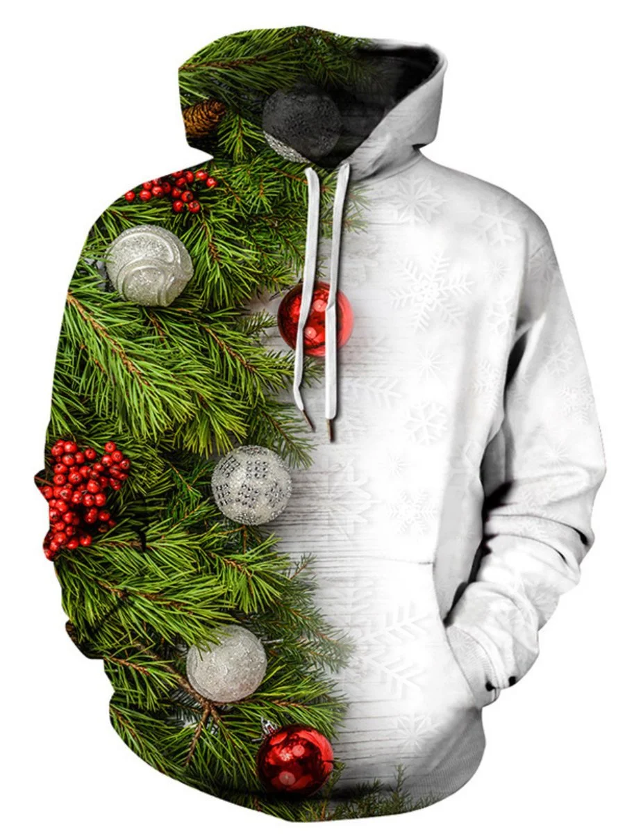 Christmas Tops Christmas Tree 3D Printed Loose Pullover Plus Size Hoodie