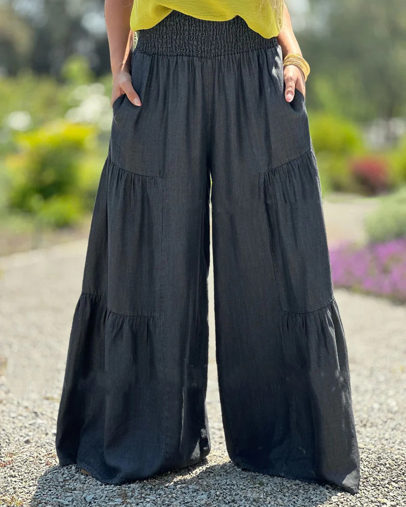 Side Pockets Solid Color Simple Linen Loose Pants