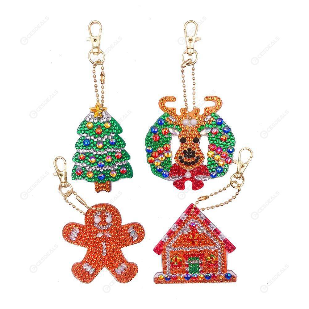 

4pcs Xmas Tree Elk-DIY Creative Diamond Keychain, 501 Original