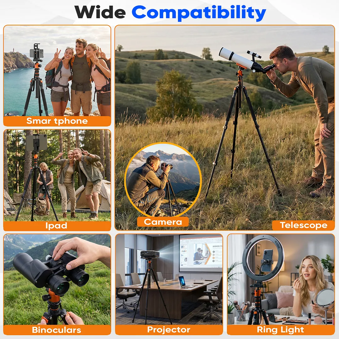 BEBANG 67" Camera Tripod for DSLR Cameras, Aluminum Travel Tripod with Monopod, 360&deg; Ball Head, 17.6lb Load Capacity, Lightweight DSLR Tripod