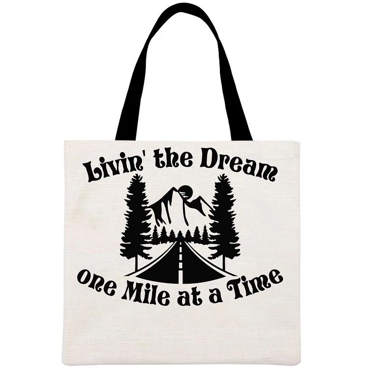 Livin the dream Road trip mountain Printed Linen Bag-Annaletters