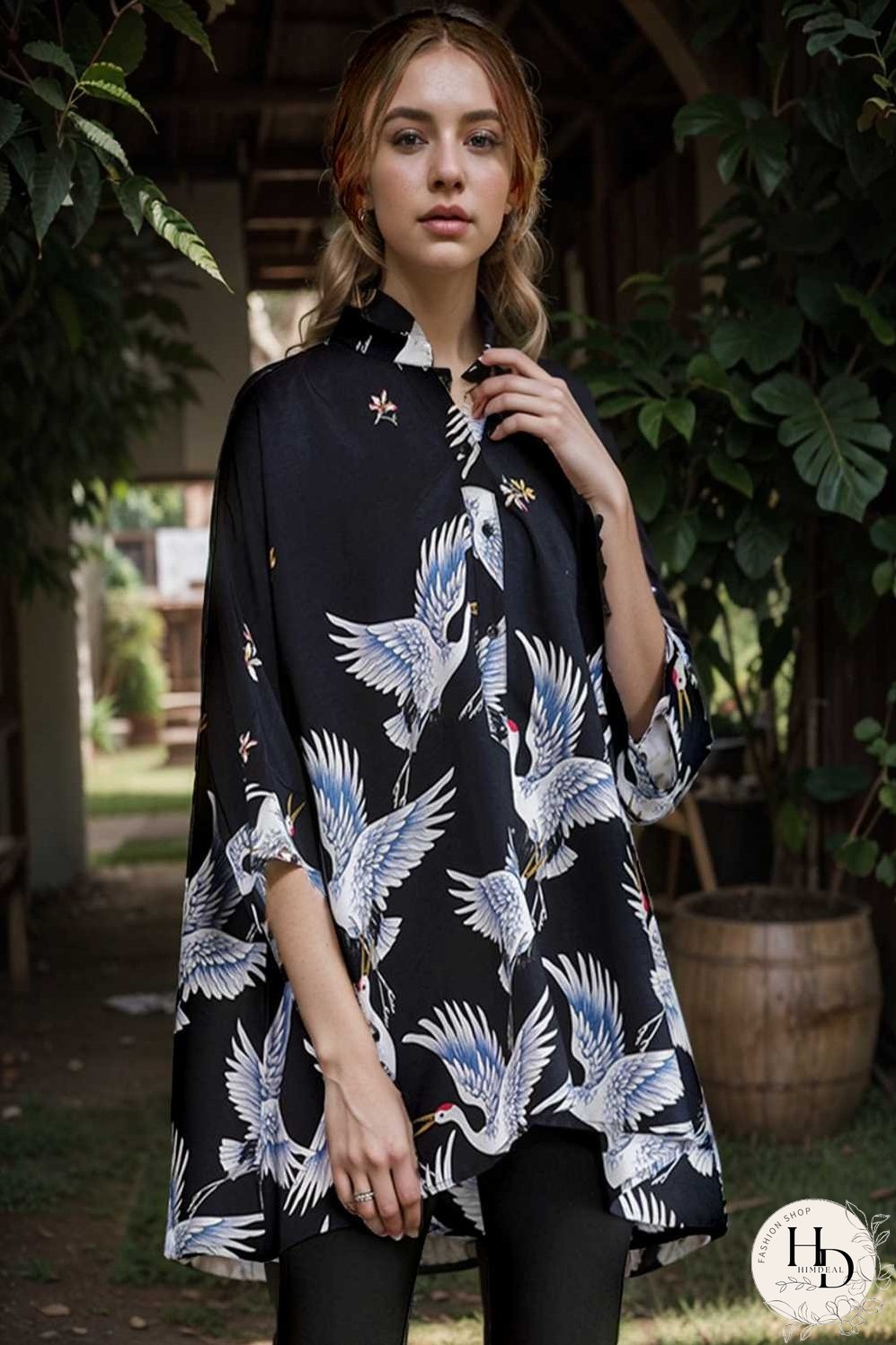 size curve blouses crane print loose oversized blouse