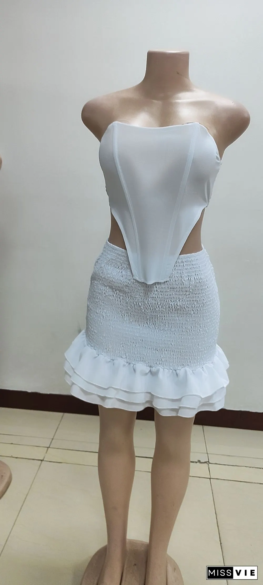 Strapless Corset Crop Tops Ruffle Hem Skirts Set