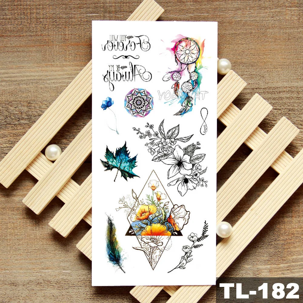 Sdrawing Owl Compass Waterproof Temporary Tattoo Sticker Flower Wolf Mountain Flash Tattoos Body Art Fake Arm tatoo Women