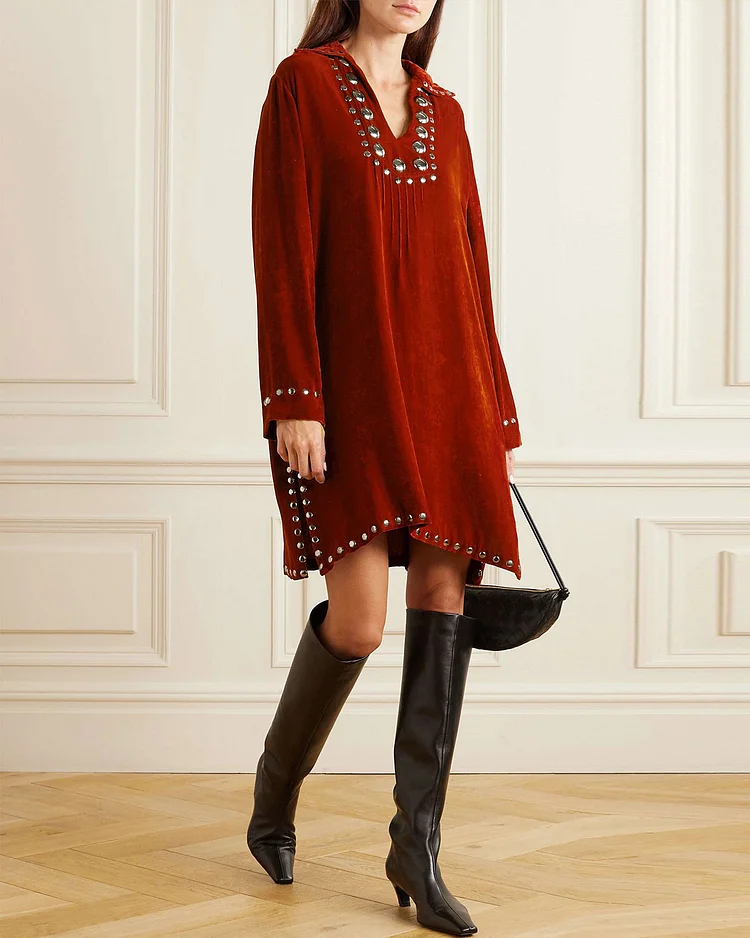  Studded velvet mini dress