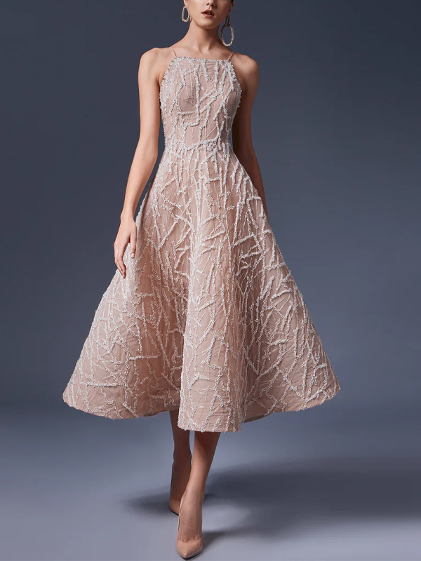 Sleeveless Lace Solid Color Midi Dress