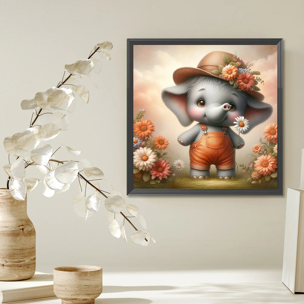 Diamond Painting - Full Square Drill - Flower Elephant(Canvas|35*35cm)