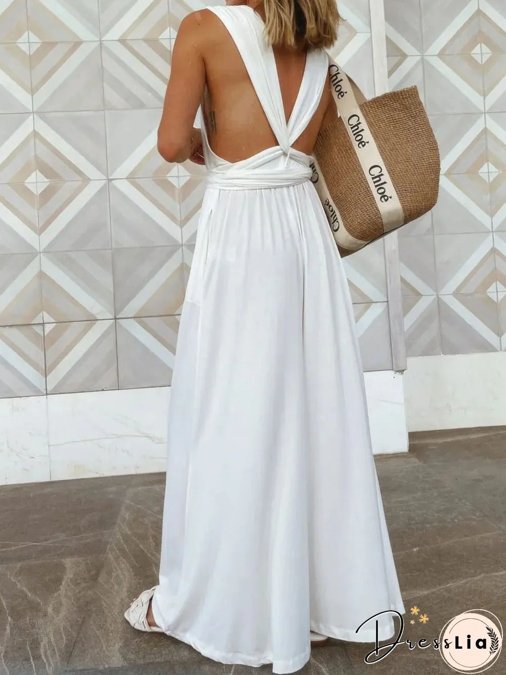 Women'S Jumpsuits Loose Lace Up Open Back Pocket Jumpsuit