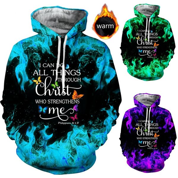 Trendy I Can Do All Things Through Christ Who Strengthens Printed Pullover Autumn Winter 3D Flame Sweatshirts Top Warm Fleece Hoodie - Shop Trendy Women's Fashion | TeeYours