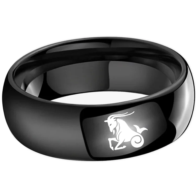 4MM 6MM 8MM Width Black Capricorn Tungsten Carbide Rings Prints Laser Design Domed Top Tungsten Wedding Band