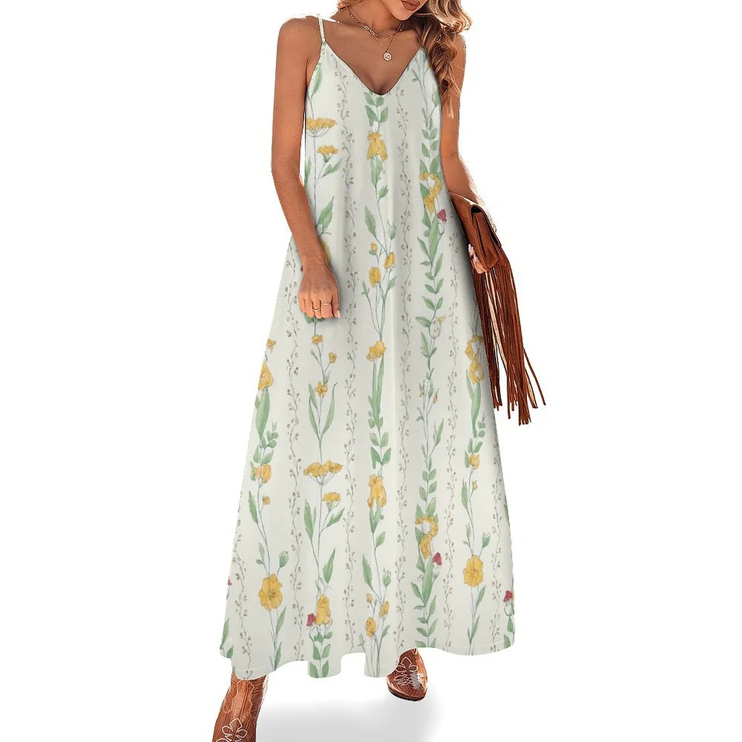 Style & Comfort for Mature Women Plus Size Printed Sling Casual Women Maxi Dress in Pattern Floral, Green, Pink