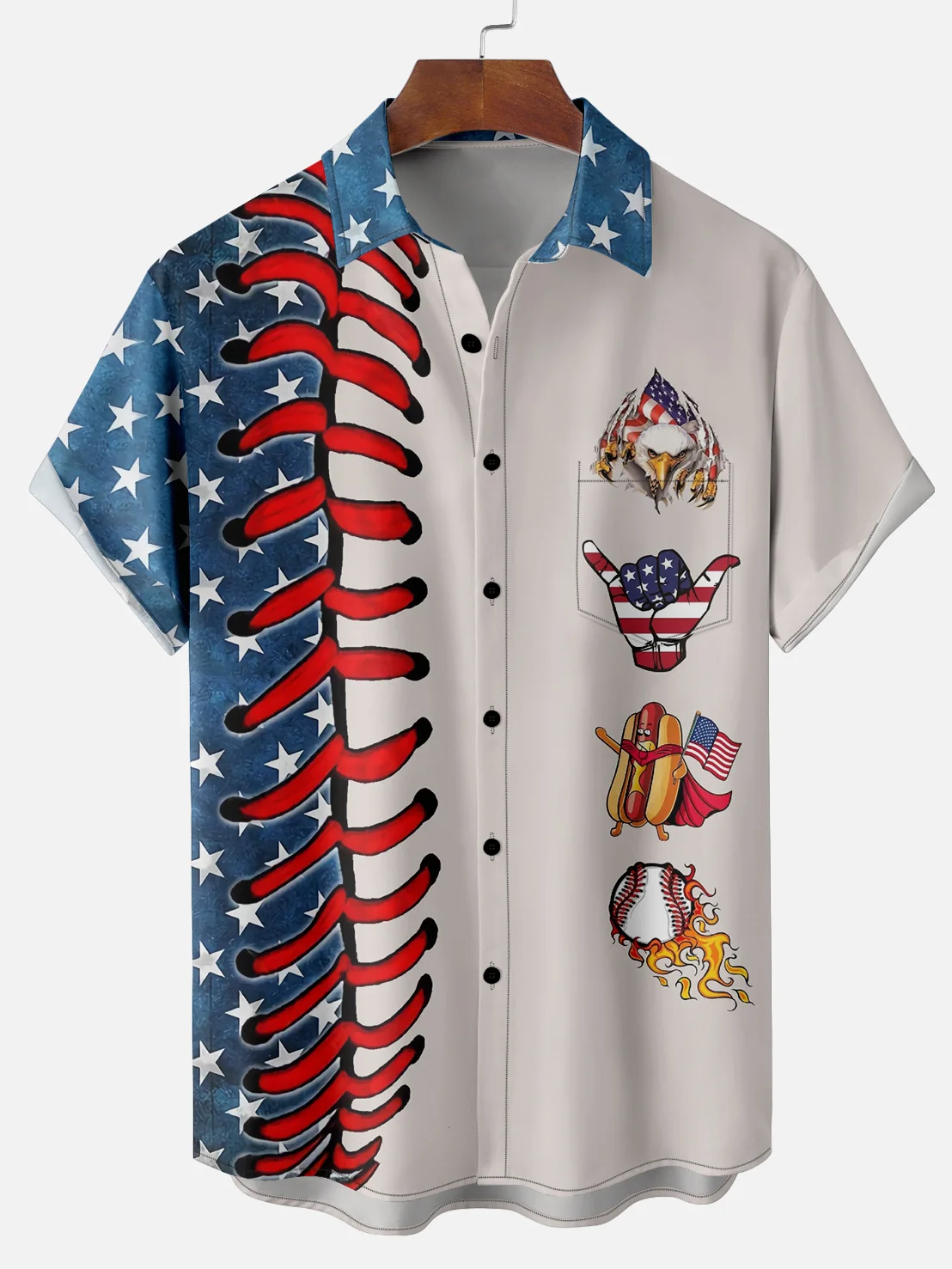 Men's Patriotic Independence Day Print Shirt PLUSCLOTHESMAN