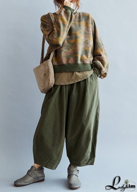 Chic Army Green Pockets wide leg pants Spring