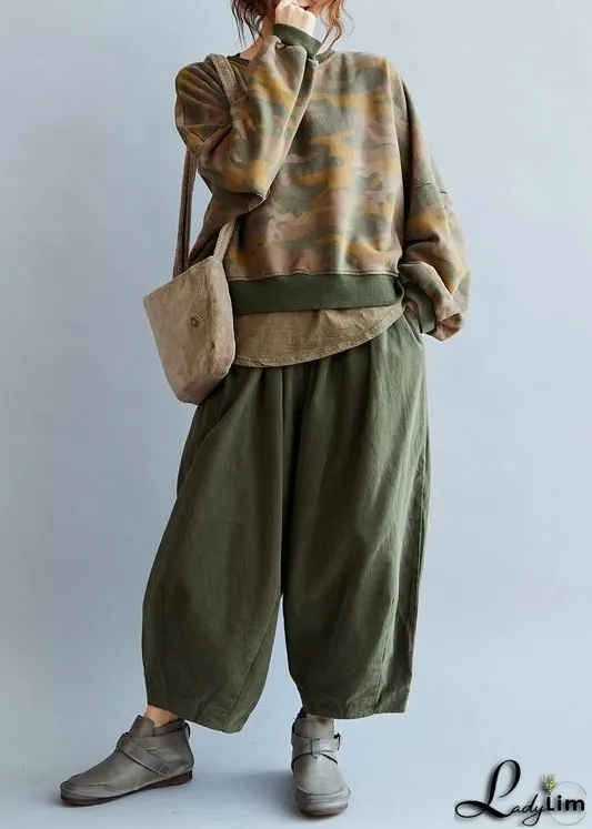 Chic Army Green Pockets wide leg pants Spring
