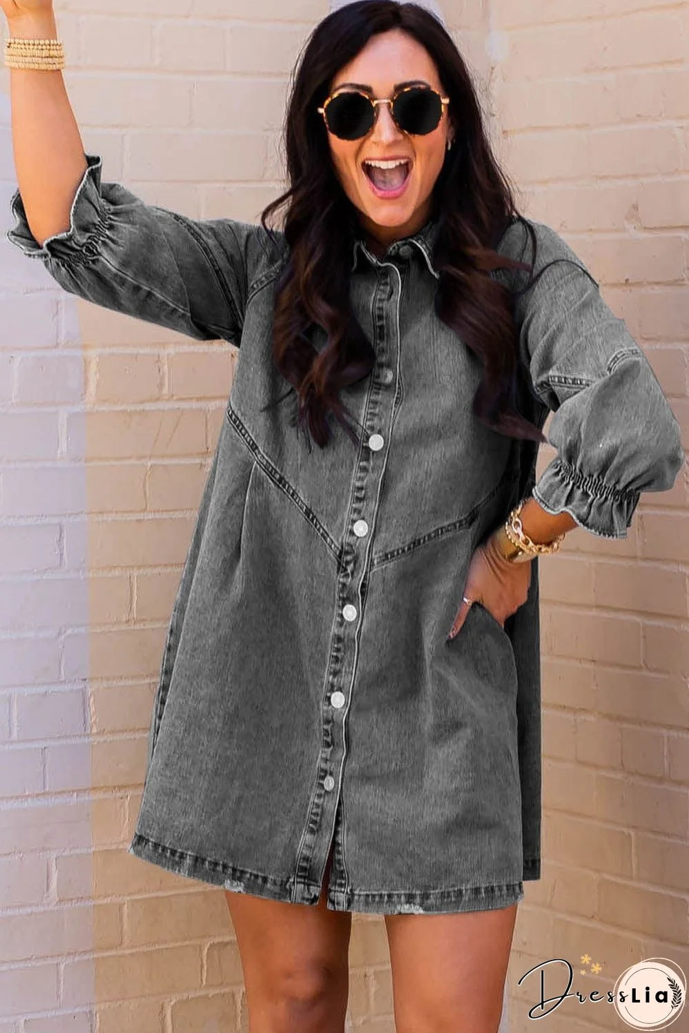 Denim Dress with Ruffles