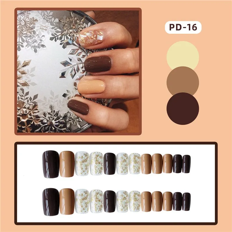 24pcs Leopard Theme Full Cover False Nail Tips Black Heart Line Transparent Stiletto French Fake Nails With Glue Detachable Tips-Nail Inspo