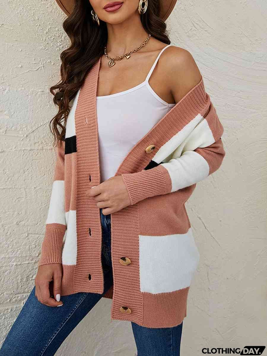 Color Block Button Down Cardigan