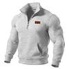 Men's Vintage Western Cowboy Leather Patch Waffle Knit Quarter-Zip Stand Collar Sweatshirt by Inlyline