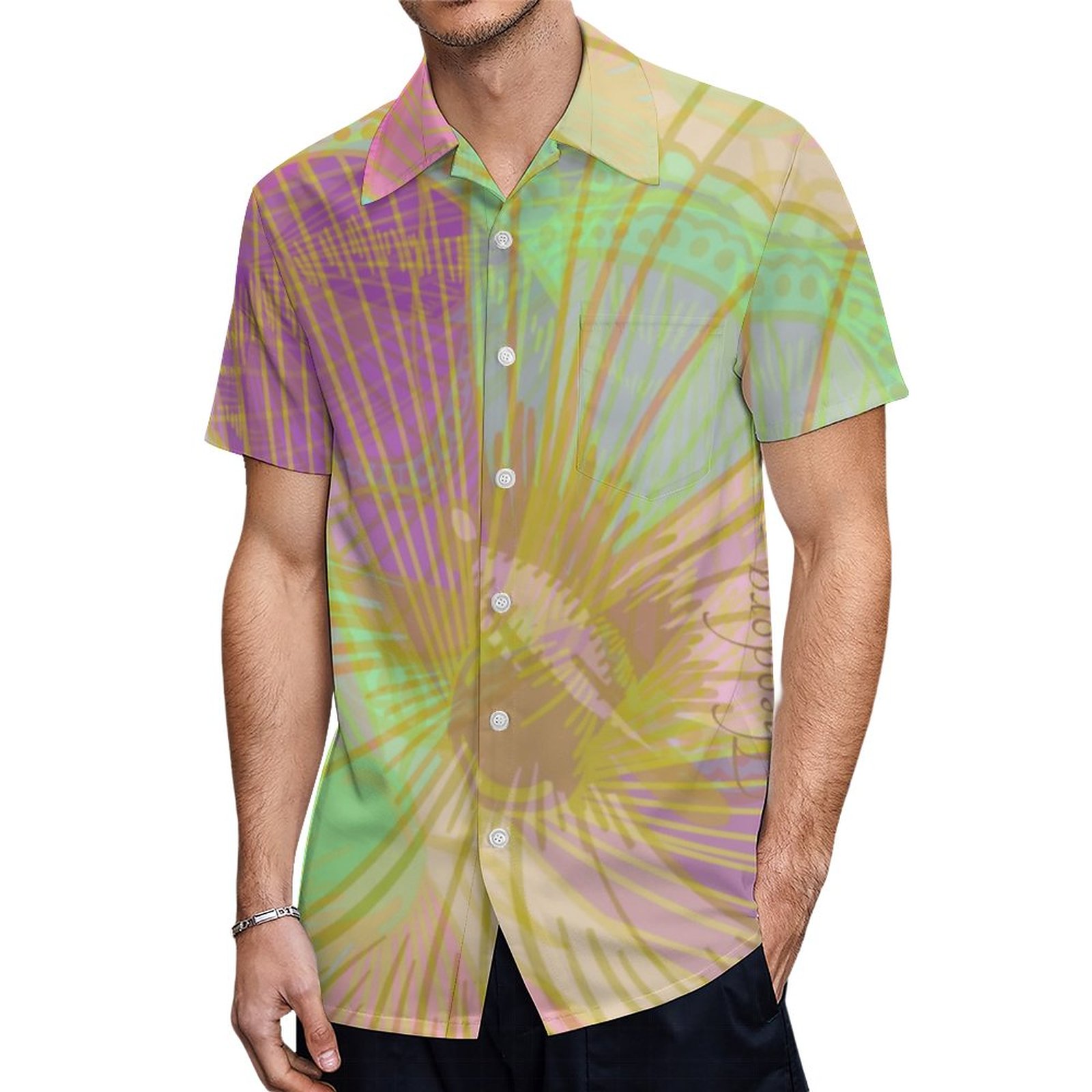 Elegant Gold Butterfly Pink Violet Hawaiian Shirt Mens Button Down Plus Size Tropical Hawaii Beach Shirts