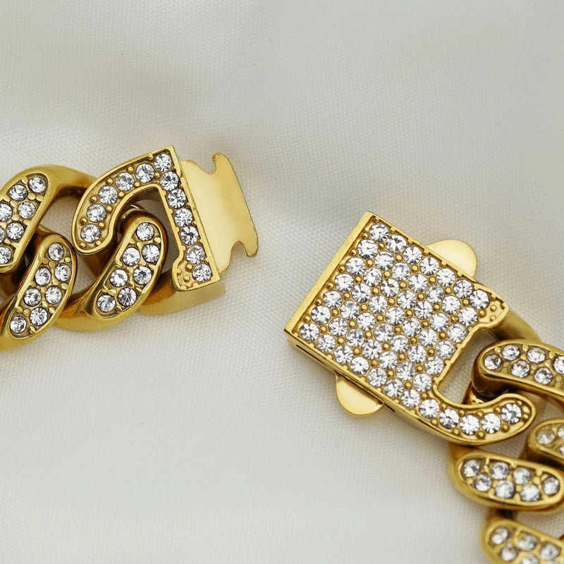 Hip-Hop Square Titanium Steel Inlay Rhinestones Unisex Bracelets