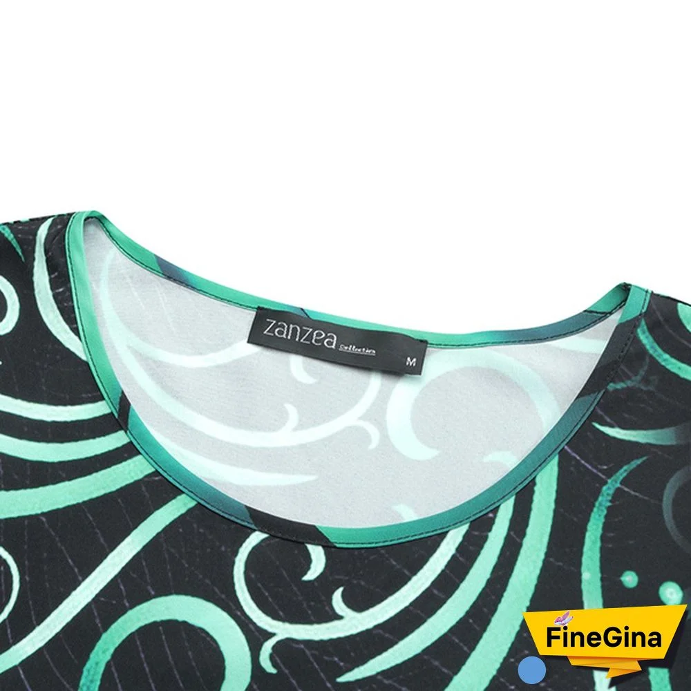 Women Kaftan Party Color Printed Long Shirt Dress Casual Flare Sleeve O Neck Slim Maxi Sundress