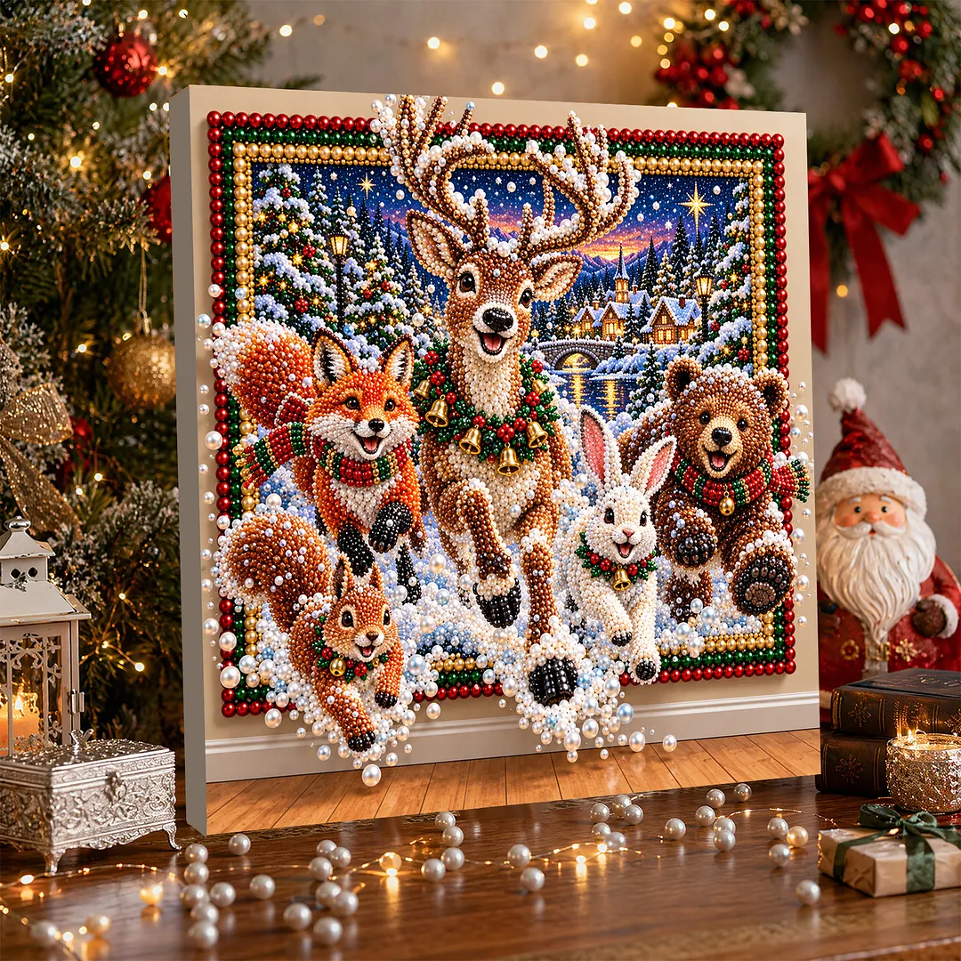 Framed Pearl Painting Kit Sparkling Forest Animals 11.81x11.81in