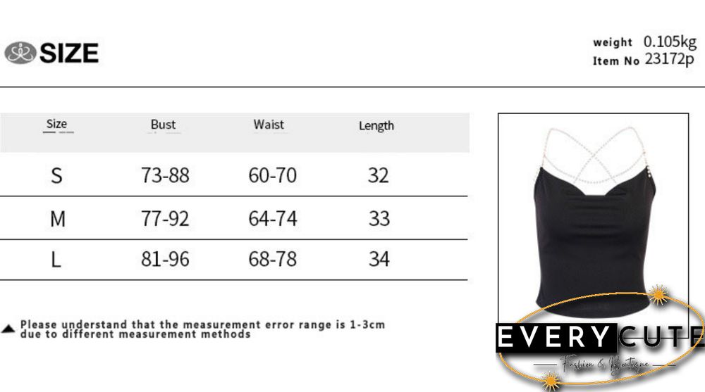 Womens Sexy Pearl Chain Solid Color Tank Top Sleeveless Backless Bodycon Cropped Camisole