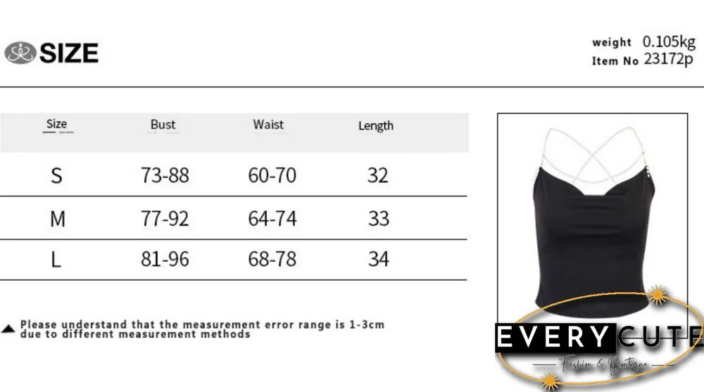 Womens Sexy Pearl Chain Solid Color Tank Top Sleeveless Backless Bodycon Cropped Camisole