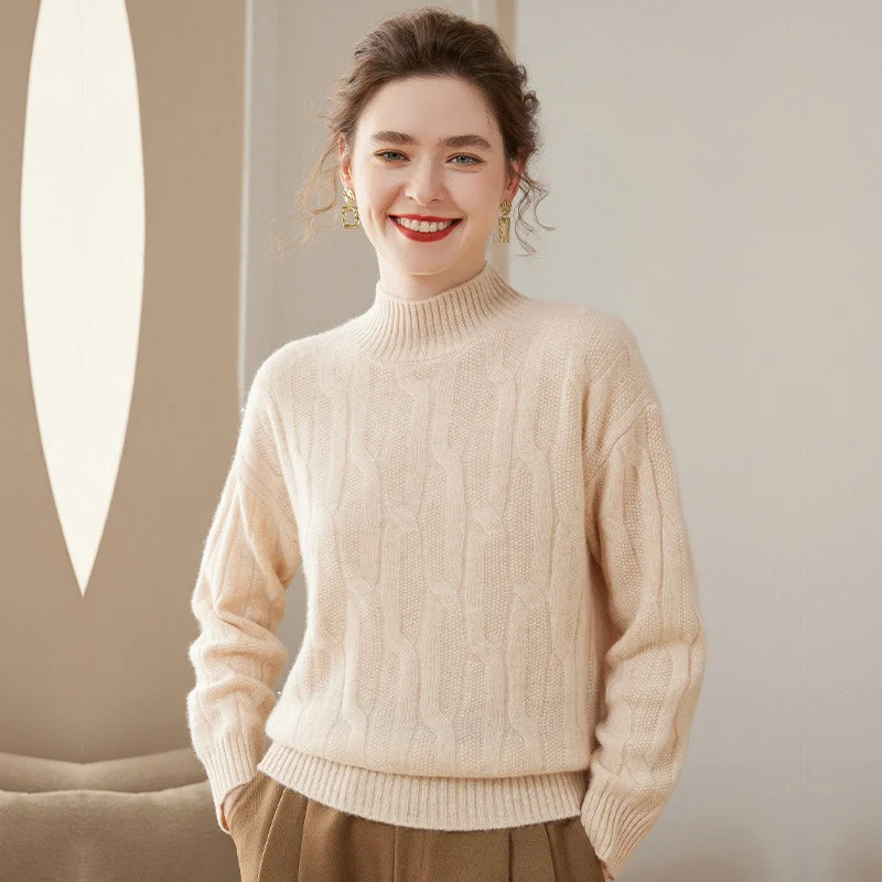 Lazy Style Cable Cashmere Sweater REAL SILK LIFE