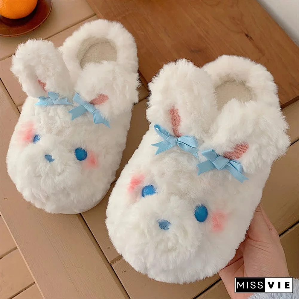Cute Bow Knot Cartoon Bunny Plush Slippers