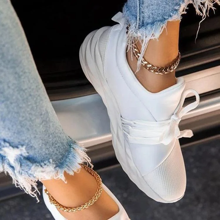 Women Casual Daily Lace-up Net Cloth Flat Heel Sneakers Shoes