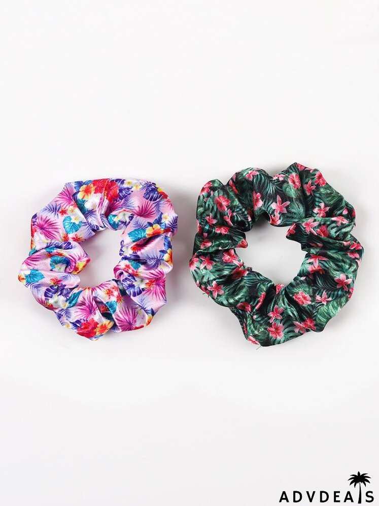 2pcs Flower Print Scrunchie