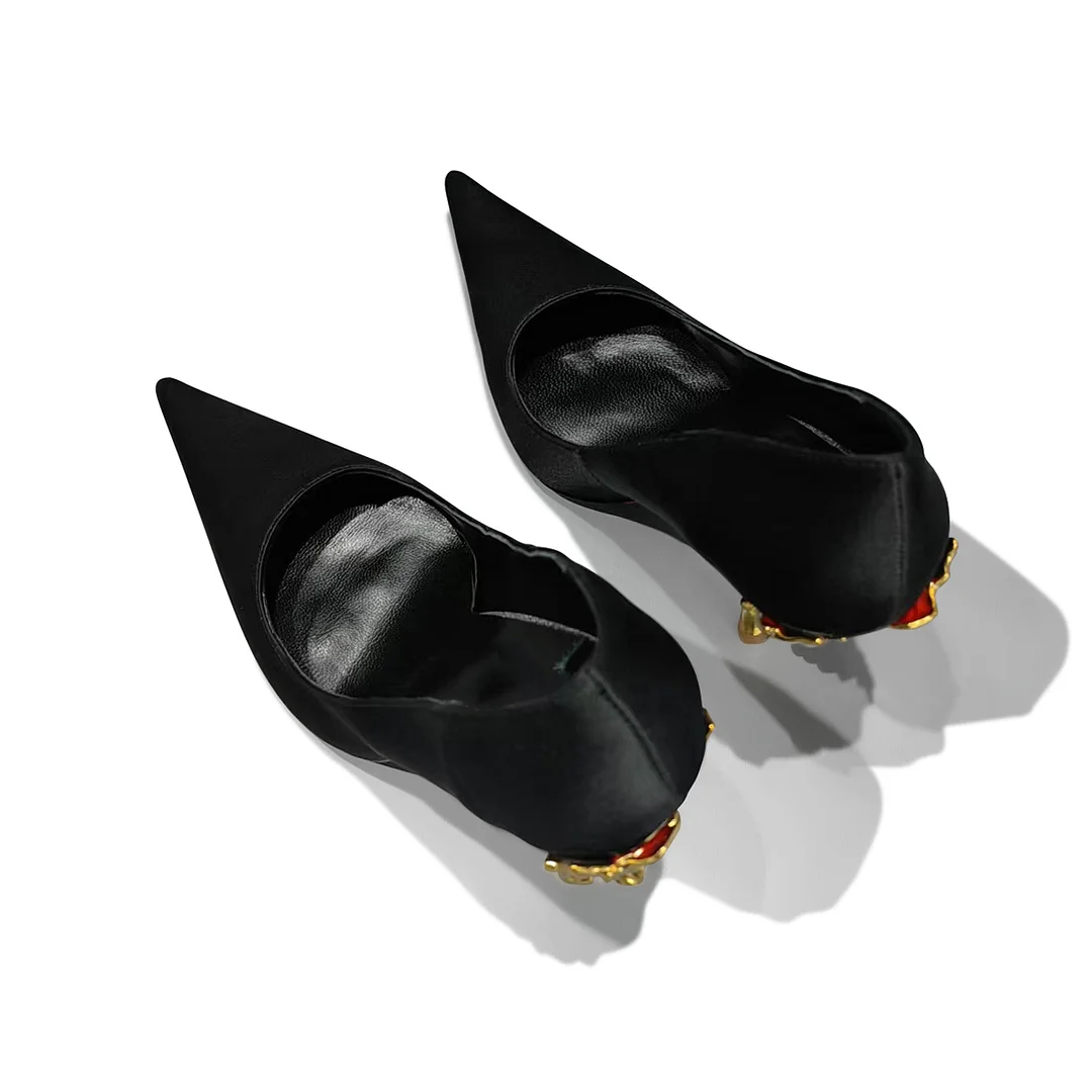 100mm Women's Heel Strappy Pumps Metal Heel Red Bottom Shoes-MERUMOTE