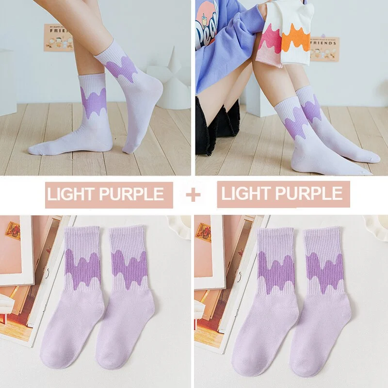 FINETOO 2Pairs/lot Women Midi Tube Socks Female Autumn Winter Candy Colors Korean Japanese Stitching Cotton Girls Graffiti Sock