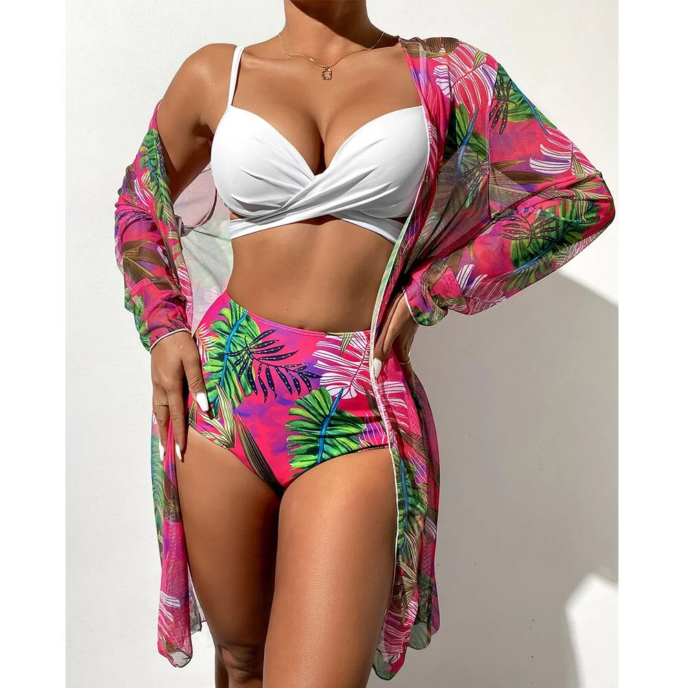 2022 Sexy Bikinis And Cover Set Women Swimsuit Printed Swimwear High Waist Summer Strappy Bathing Suit Beach Wear Biquini Female