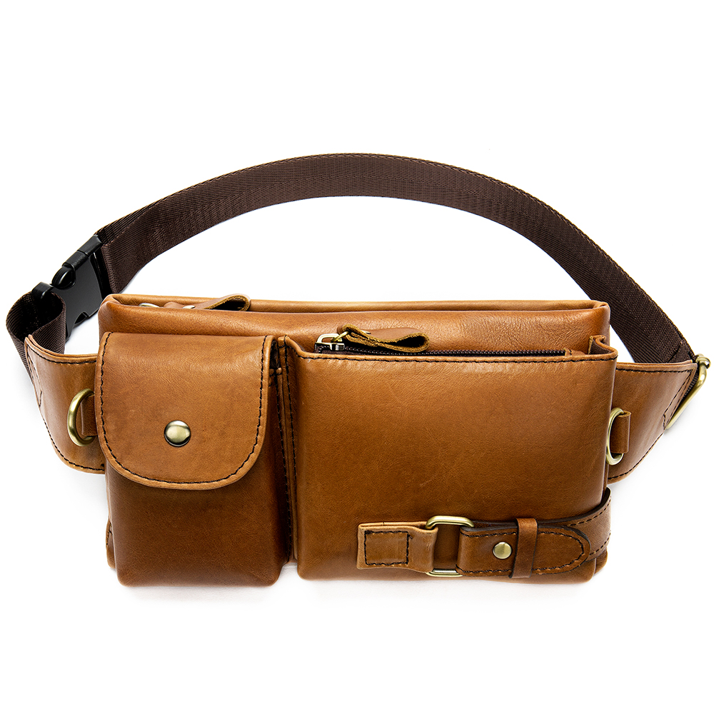 Men's One Shoulder Crossbody Chest Bag Mobile Phone Top Layer Leather Waist Bag