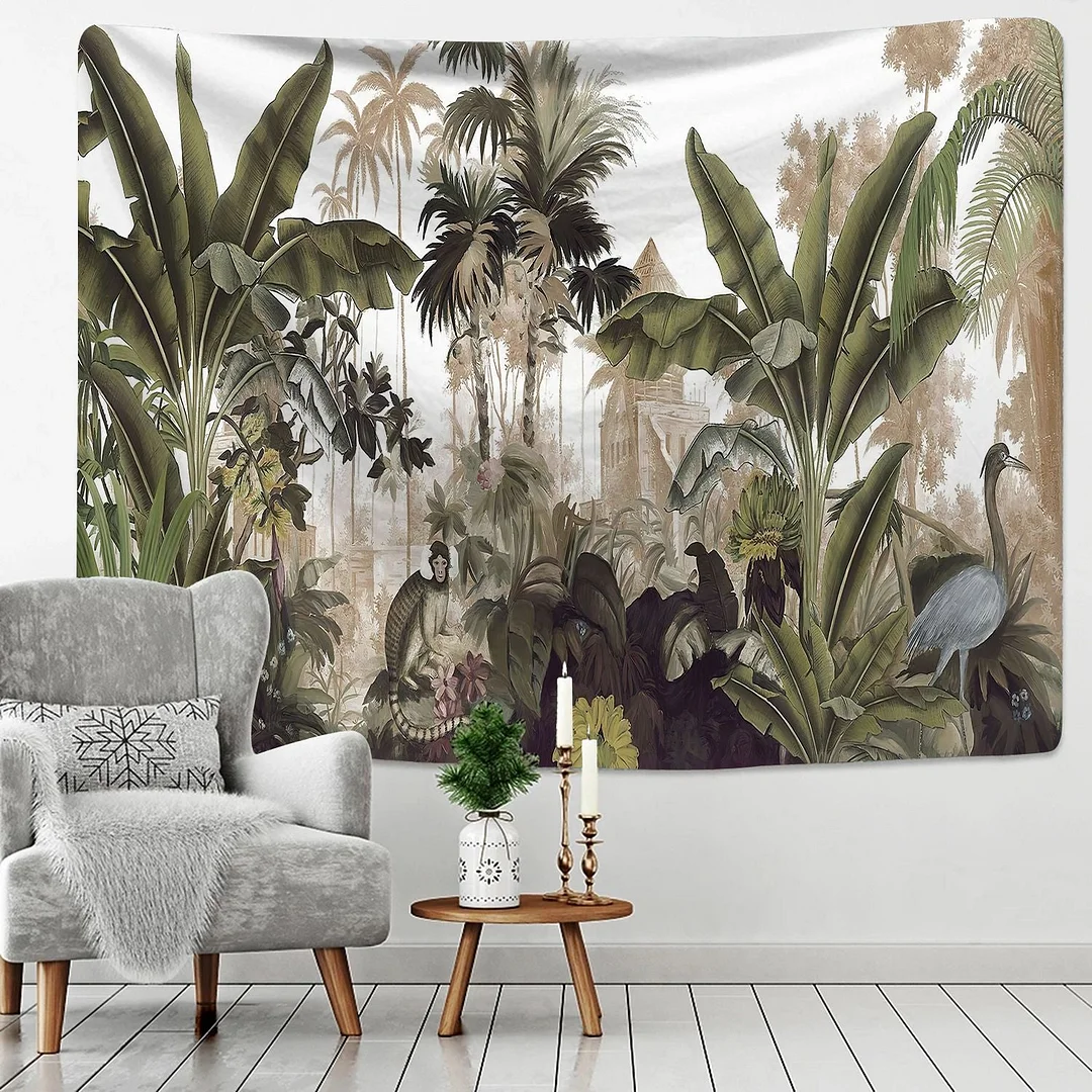 Tropical Rainforest Tapestry Wall Hanging Family Bedroom Decoration Polyester Fabric Bohemian Plant Art Printing Forest Tapestry