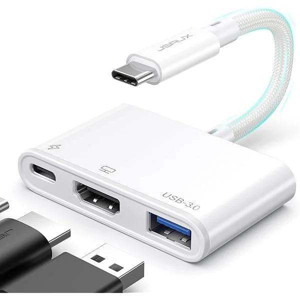 USB-C to HDMI Adapter, Digital AV Multiport 4K@30Hz 3-in-1 100W Fast Charging,5Gbps USB-A 3.0, Type-C/Thunderbolt 3 Compatible for iPhone 15 Pro Max,Samsung S24/23, iPad, MacBook,Galaxy,Dell