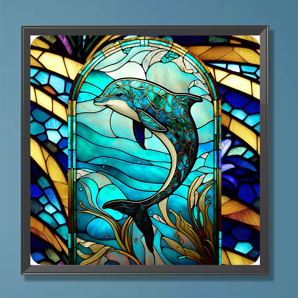 Diamond Painting - Full Round Drill - Stained Glass Dolphin(30*30cm)