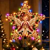 DIY Diamond Painting Wooden Christmas Tree Topper Star With Light, Double Side Drills,Holiday Tree Top Decoration with Spring Base, Removable Tabletop Christmas Decor