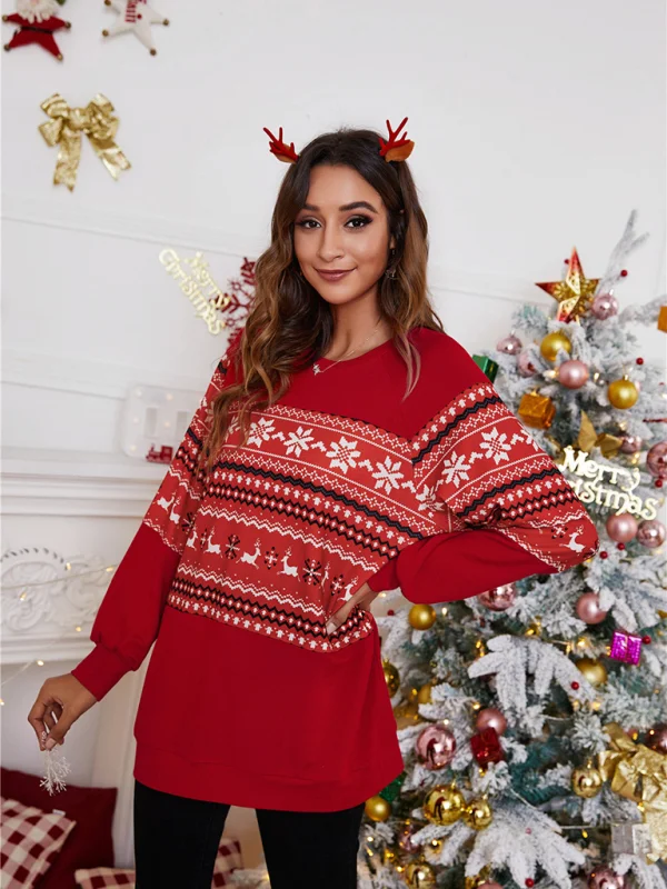 Women's Christmas knitted long-sleeved tops Flusfy