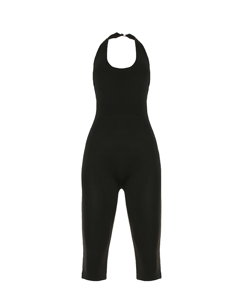 Solid Color Slim-Fit Halter-Neck Backless Jumpsuit
