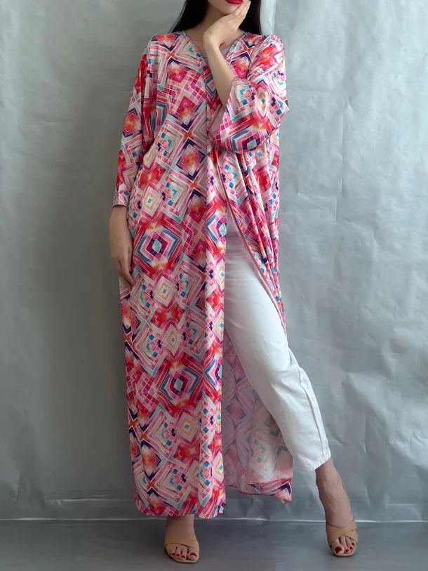 Geometric Print Cardigan Robe-inspireuse
