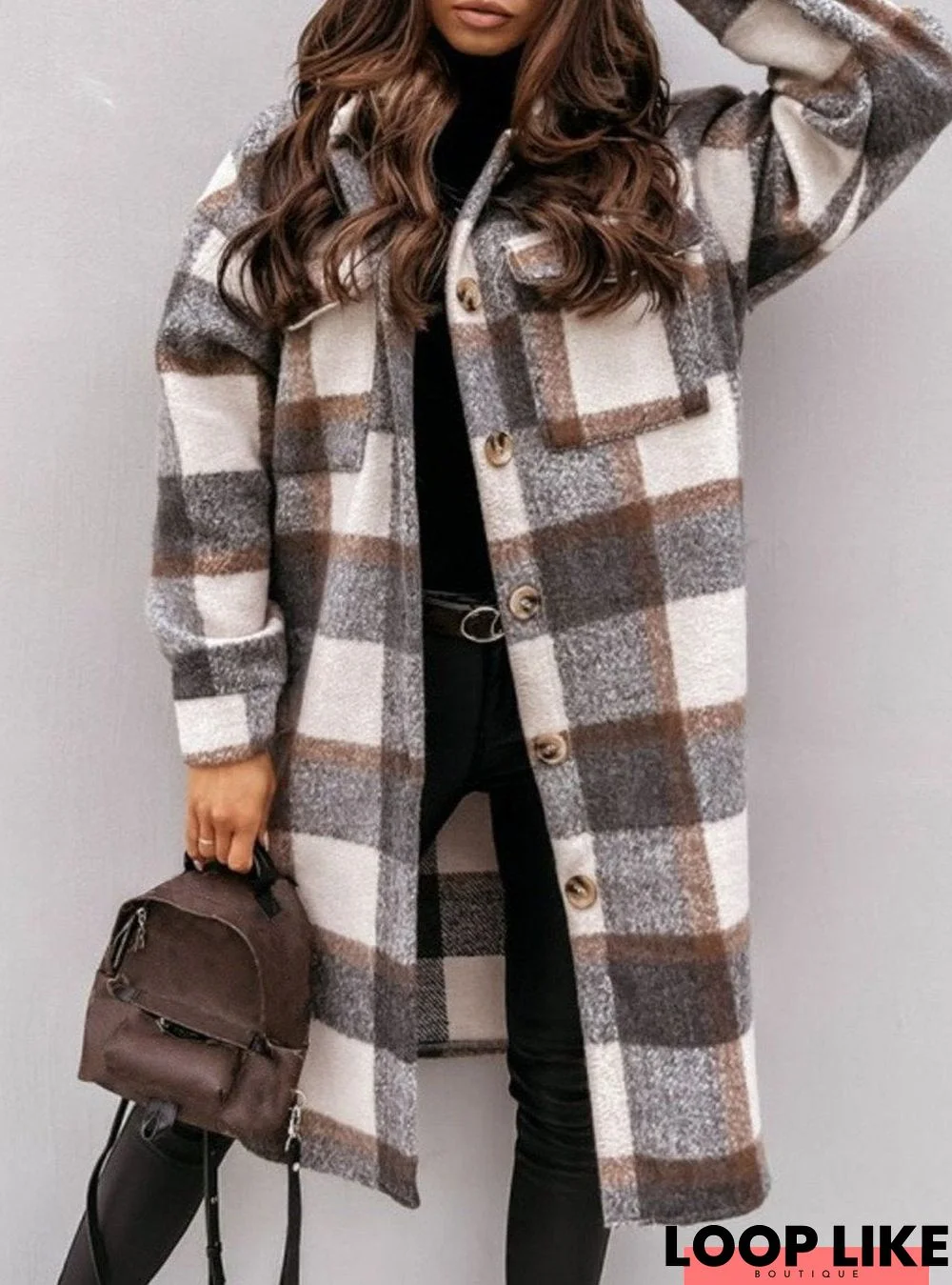 Double Pocket Casual Large Plaid Coat