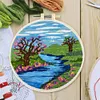 【Limited Stock Sale】Lakes And Sky-DIY Embroidery Kit with Pattern Cotton Threads Needles Hoop 30*30cm/11.81*11.81in tapestrymarket