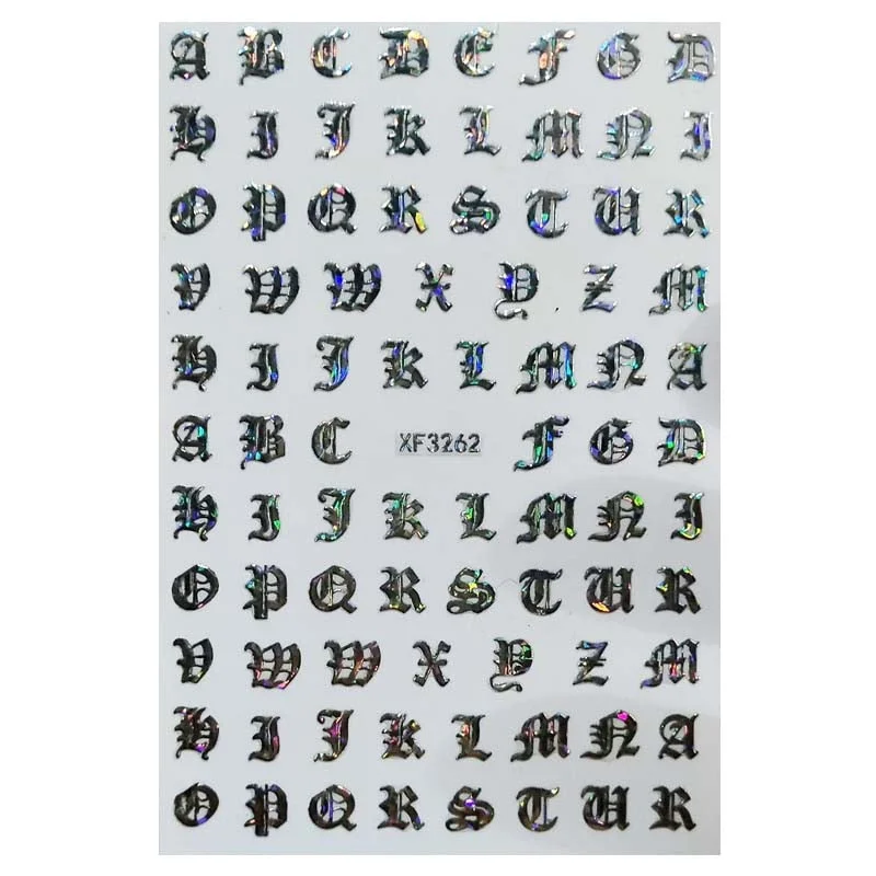 3D Letter Nail Stickers Black Gold Laser For Acrylic Design Summer Nail Decorations Manicure Tips-Nail Inspo
