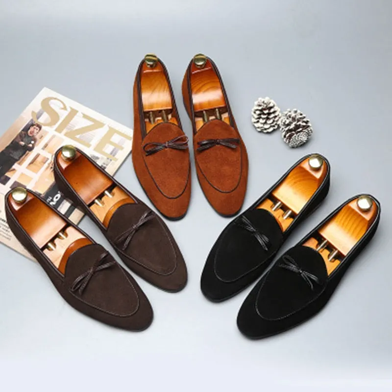 Men Formal Wedding Shoes Men slip on fashion Business Dress Bow Shoes Men Loafers Pointy Shoes outdoor club party moccasins