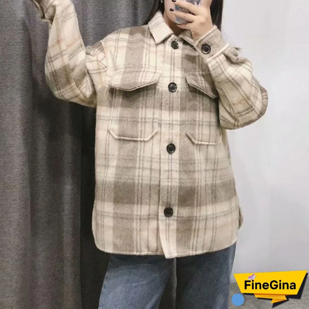 Dyed Pocket Overshirt Check Wool Blend Shirt Jacket