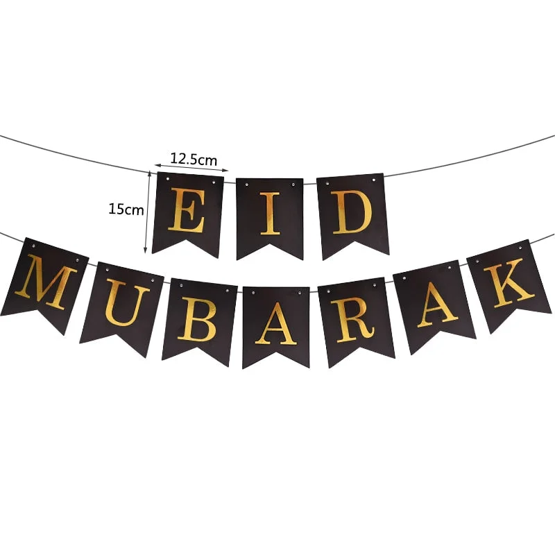 EID Mubarak Banner Glitter Star Moon Letter Paper Bunting Garland Islamic Muslim Party Ramadan Kareem Decorations for Home 2022