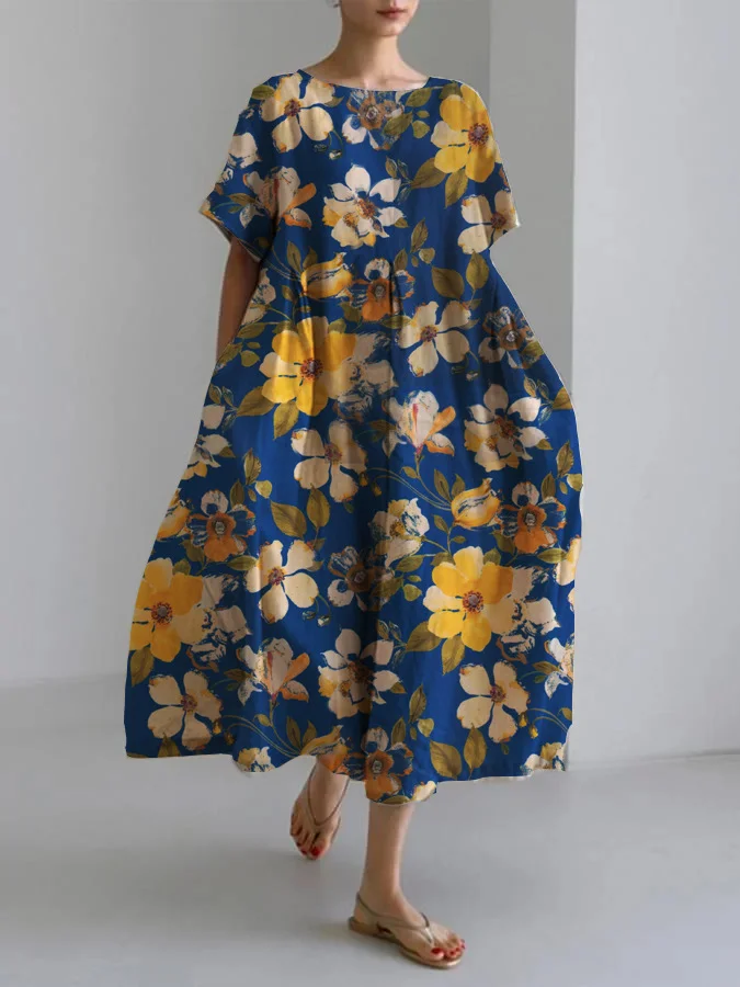 Casual Floral Print Short Sleeve Maxi Dress